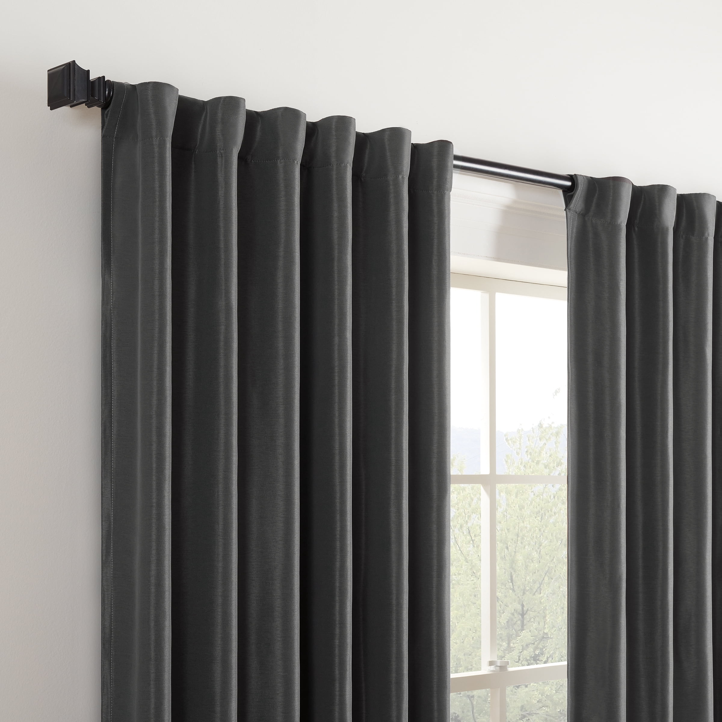 Eclipse Fresno Blackout Curtain Panel, Back Tab Window Curtain, Thermaweave, (1 Panel), 52 In Wide x 108 In Long, Charcoal