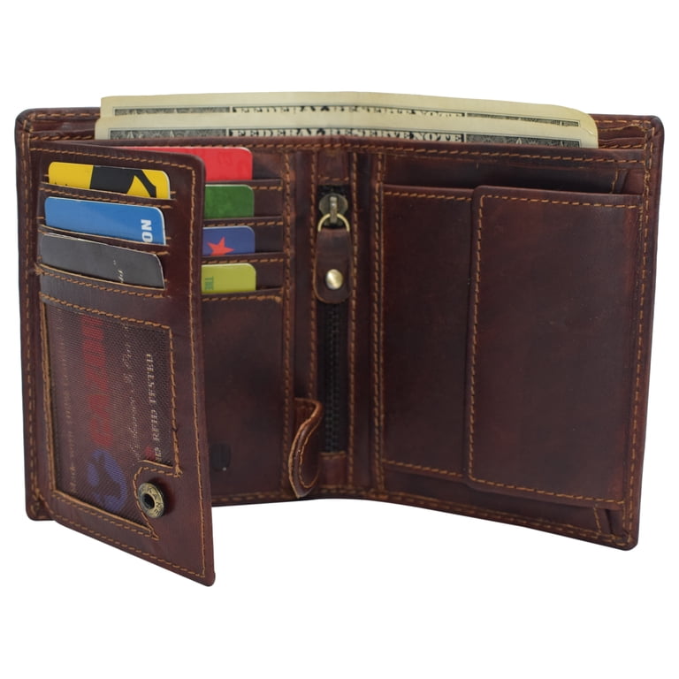 小物 Vintage Leather Wallet Large RFID Genuine Vintage Leather Card Holder Bifold Trifold