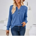 thumbnail image 2 of Camiseta informal de manga larga con botones y cuello en V para mujer - Poliéster, cómoda para todas las estaciones, 2 of 8
