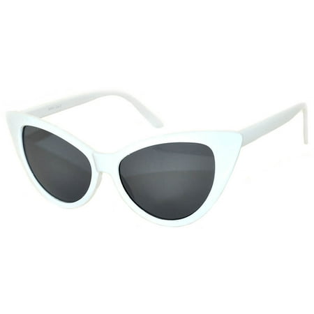 Retro Women's Cat Eye Vintage Sunglasses UV Protection White Frame Smoke Lens Brand (Best Sunglasses Brand For Eye Protection)