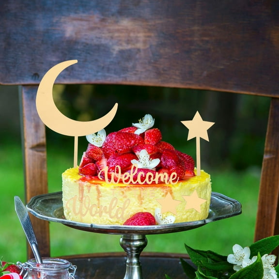 MLINS Golden Acrylic Star and Moon Cake Decorations for Birthday Parties Elegant Design with Safe Materials
