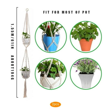 

2PCS Flower Pot Hanger Indoor Outdoor Plants Hanging Basket Cotton Rope Plant Pot Holder