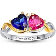 JQUEEN Personalized & Custom 18K Gold Plated Engraved Ring 925 Sterling Silver Simulated Birthstone Ring Heart Ring Couples Ring