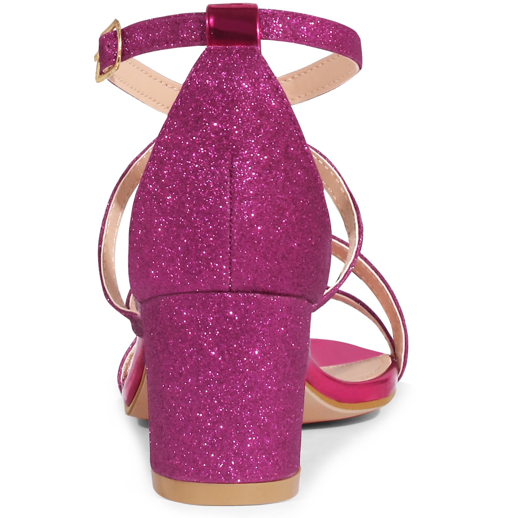 DARING DIVA Women's Glitter Crisscross Strap Chunky Heels Sandals Hot Pink 6