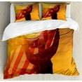thumbnail image 1 of United States Duvet Cover Set Queen Size, Service Man Celebrating Victory with Large American Flag Patriotic Image, Decorative 3 Piece Bedding Set with 2 Pillow Shams, Multicolor, by Ambesonne, 1 of 3