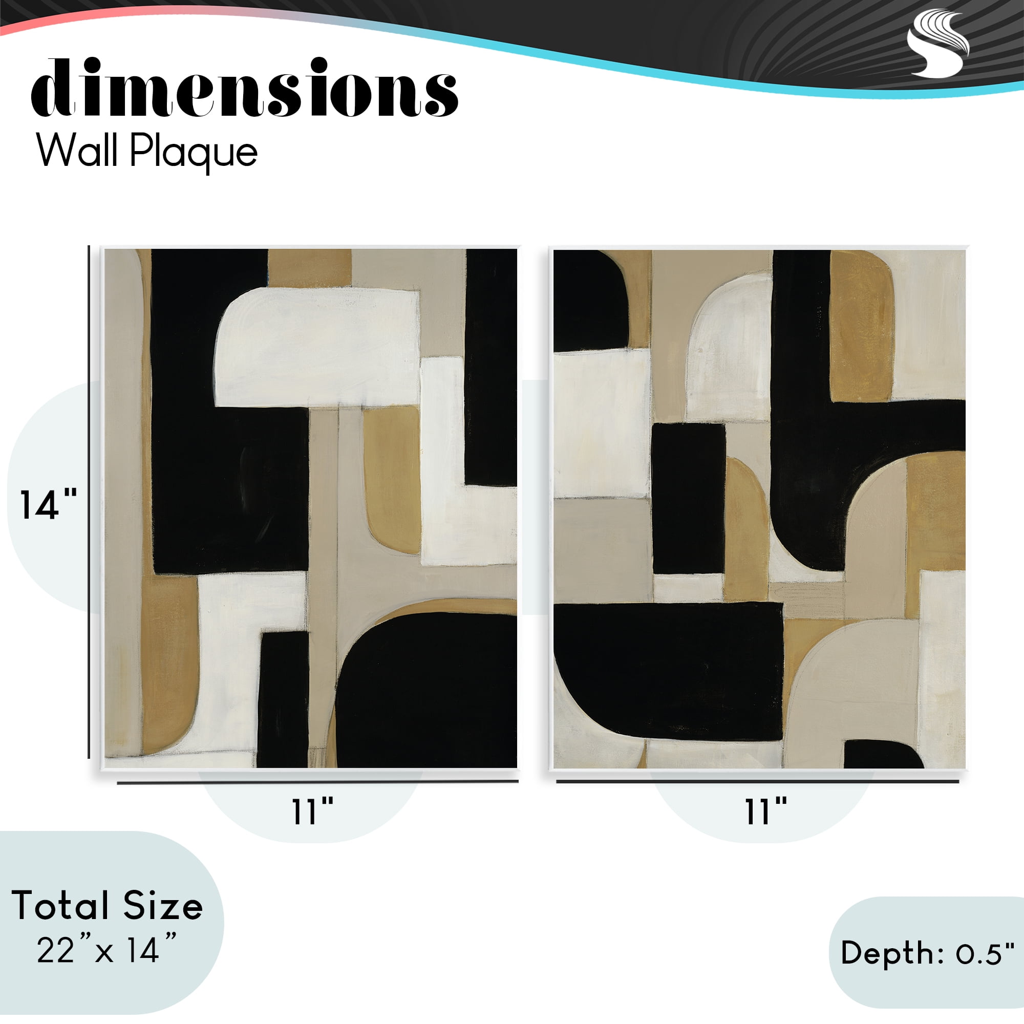 Stupell Industries Neutrals & Black Geometrics 2 Piece Wall Plaque Art Set, design by Kippi Leonard
