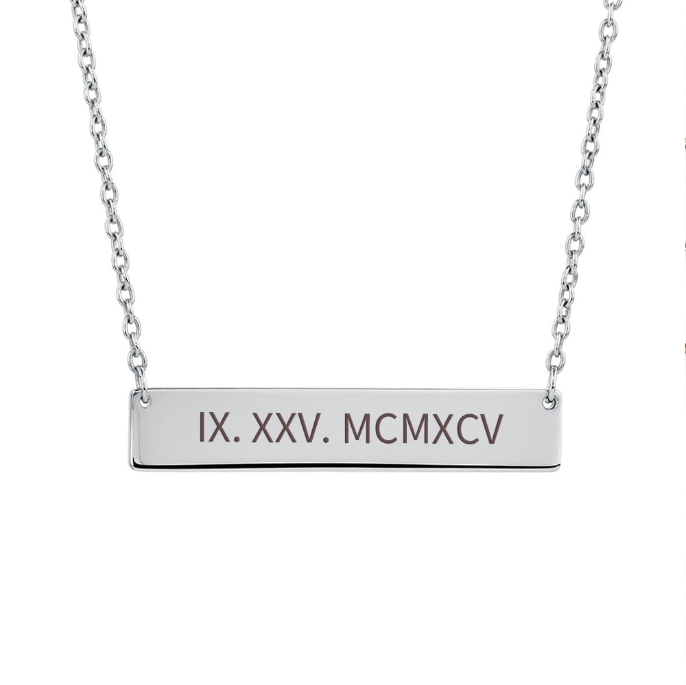 Anavia Personalized Bar Necklace, Coordinates Bar Necklace, Engrave Stainless Steel Name Necklace, Birthday Gift for Her, Christmas Gift for Girl Friend with Gift Box