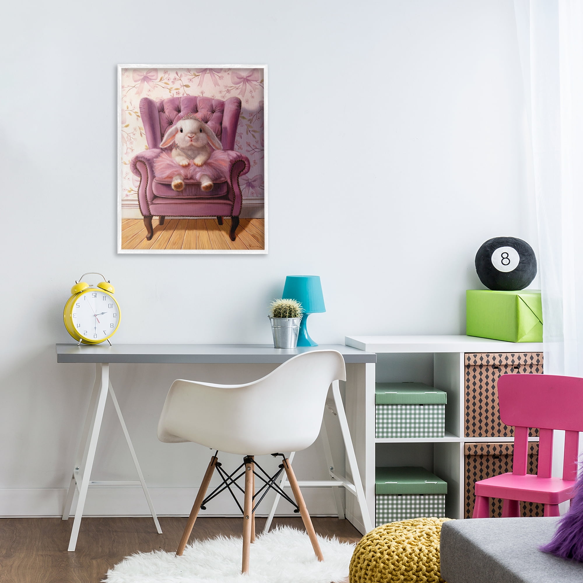 Pink Princess Tutu Bunny White Framed Giclee Art, design by Lucia Heffernan