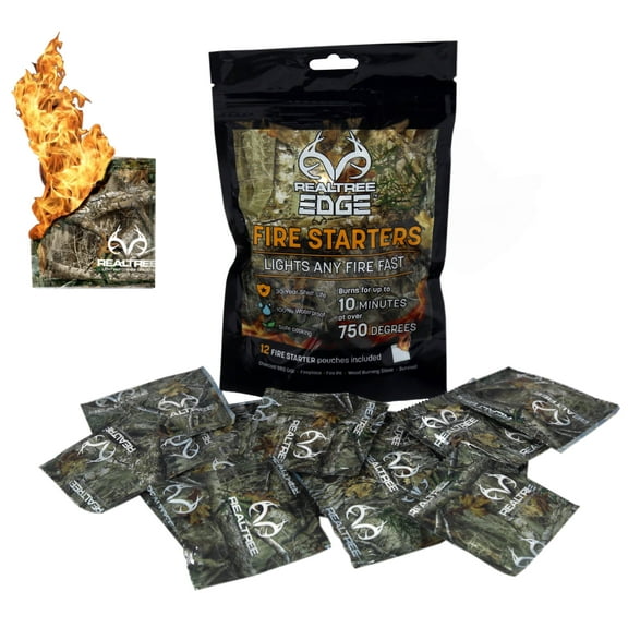 RealTree Weatherproof and Waterproof Fire Starter Pouch 12 Pack (Available in a pack of 4)