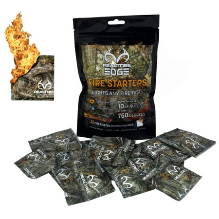 Realtree All-Purpose Waterproof Fire Starters - Survival Fire Starters for Campfires  Wood  Fire Pit  Fireplace  Charcoal  & More - All-Weather  Non-Combustible  and Waterproof - 12 Pack Bag