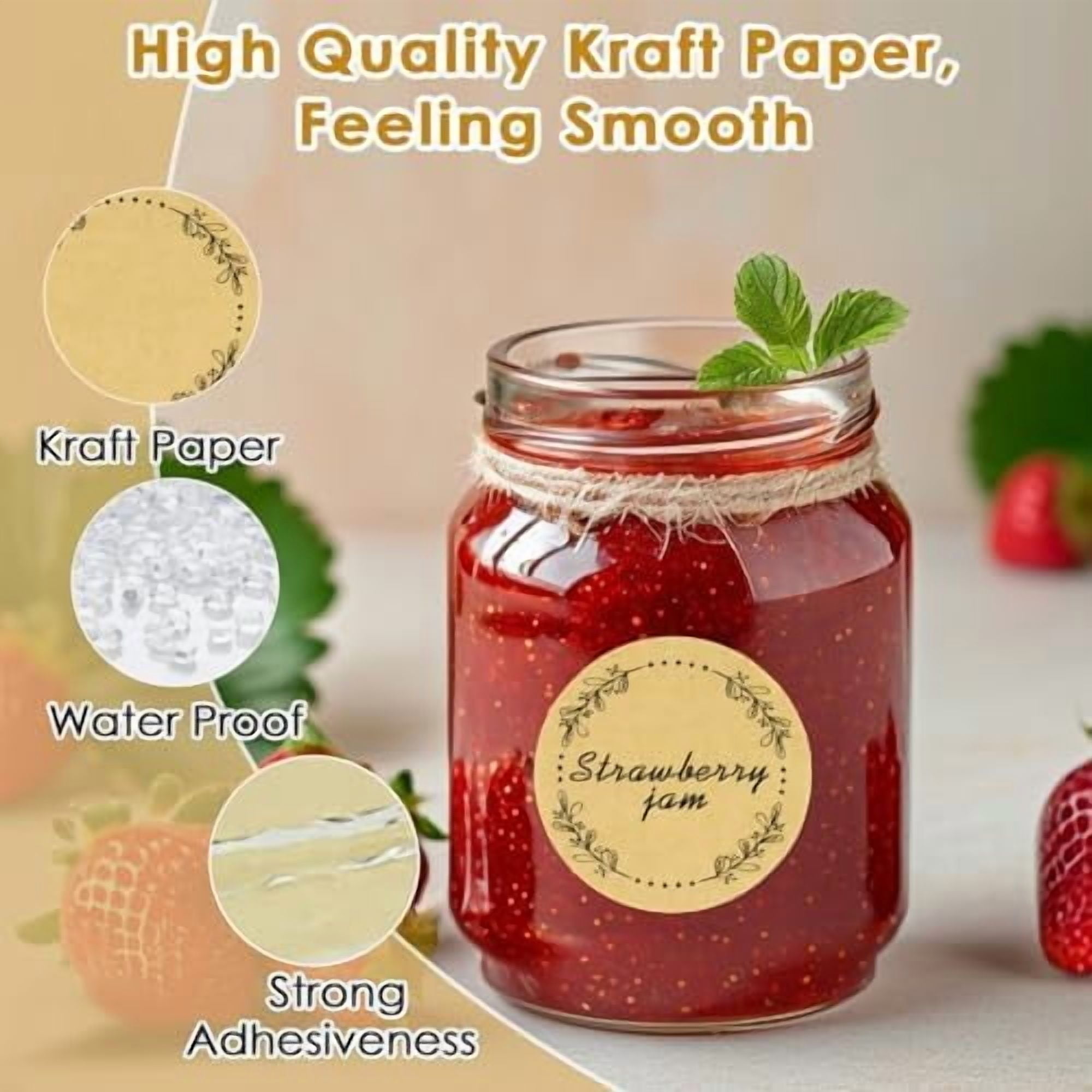 500pcs Canning Stickers Jam and Jelly Jar Labels, Gift Tags 4 Different Wreath Designs, All-Purpose Labels for Mason Jars/Bottle/Name Tags and More(2" Round)
