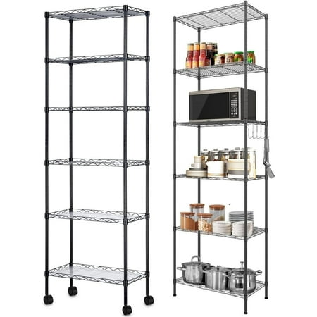 

6-Tier Wire Shelving Unit Adjustable Metal Shelving for Storage with Side Hooks