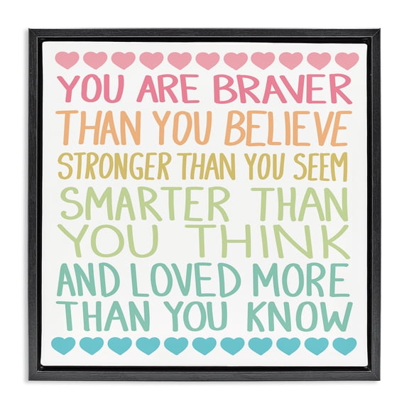 Stupell Industries Contemporary Rainbow Confidence Phrases Black Floating Frame Canvas Art, 18 x 18, by Sweet Melody Designs