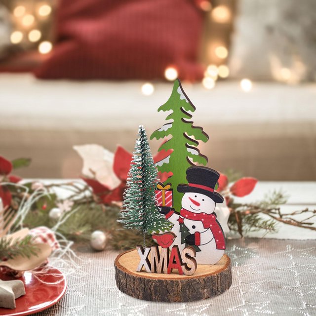 Decoración de mesa de Navidad de madera, adorno de escritorio, centro de mesa, de Navidad de madera para fiesta interior, chimenea, regalo para Muñeco de nieve Macarena Escultura de escritorio