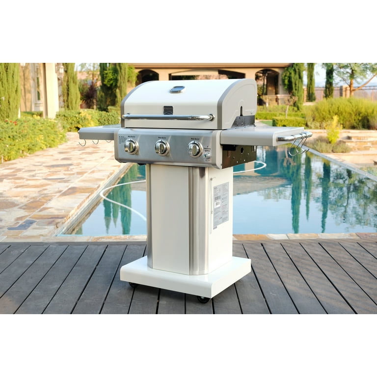 Free Shipping Kenmore 3 Burner Gas Grill Outdoor BBQ Grill Propane Grill with Foldable Side Tables Pearl White Walmart