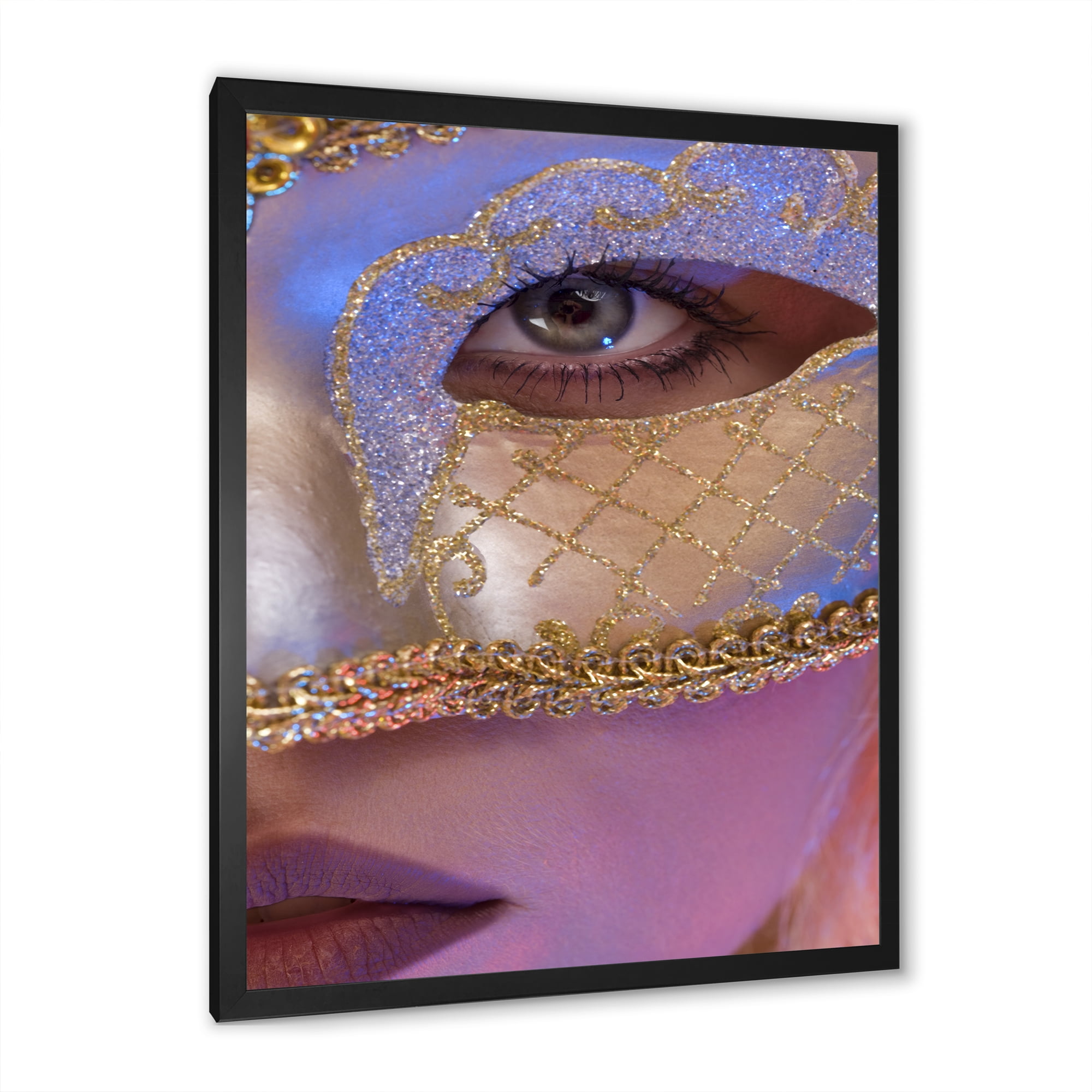 Designart 'Venetian Mask On Female Face' Modern Framed Art Print