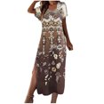 thumbnail image 1 of Vestido Corto de Verano, Cuello en V Impreso Ajustado Suelto con Hendidura Lateral, Moda Casual de Manga Corta de las Señoras, 1 of 1