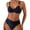 Black, variant on Women's Twist-Front V-Neck High-Waisted Bikini Set, Gold Accent Straps Cross Wrap Tummy Control Two-Piece Swimsuit, Available in Solid & Floral Prints