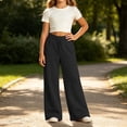 thumbnail image 3 of Girls Trendy Sweatpants with Pockets Fall Winter Baggy Elastic Waist Casual Kids Wide Leg Pants Black 10, 3 of 3