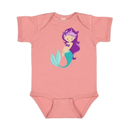 

Inktastic Cute Little Mermaid Purple Hair Purple Sea Star Gift Baby Girl Bodysuit