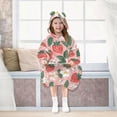 thumbnail image 7 of Dailycode Wearable Blanket Hoodie Oversized Sherpa Flannel Blankets with Pocket for 3-14 Year Old Strawberries Flowers Leaves, 7 of 7