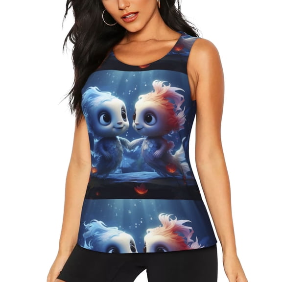 Hirioo Cute Fish Flower Couple for Women's Workout Tank Top Sleeveless Workout Tops Athletic Gym Shirts-Small