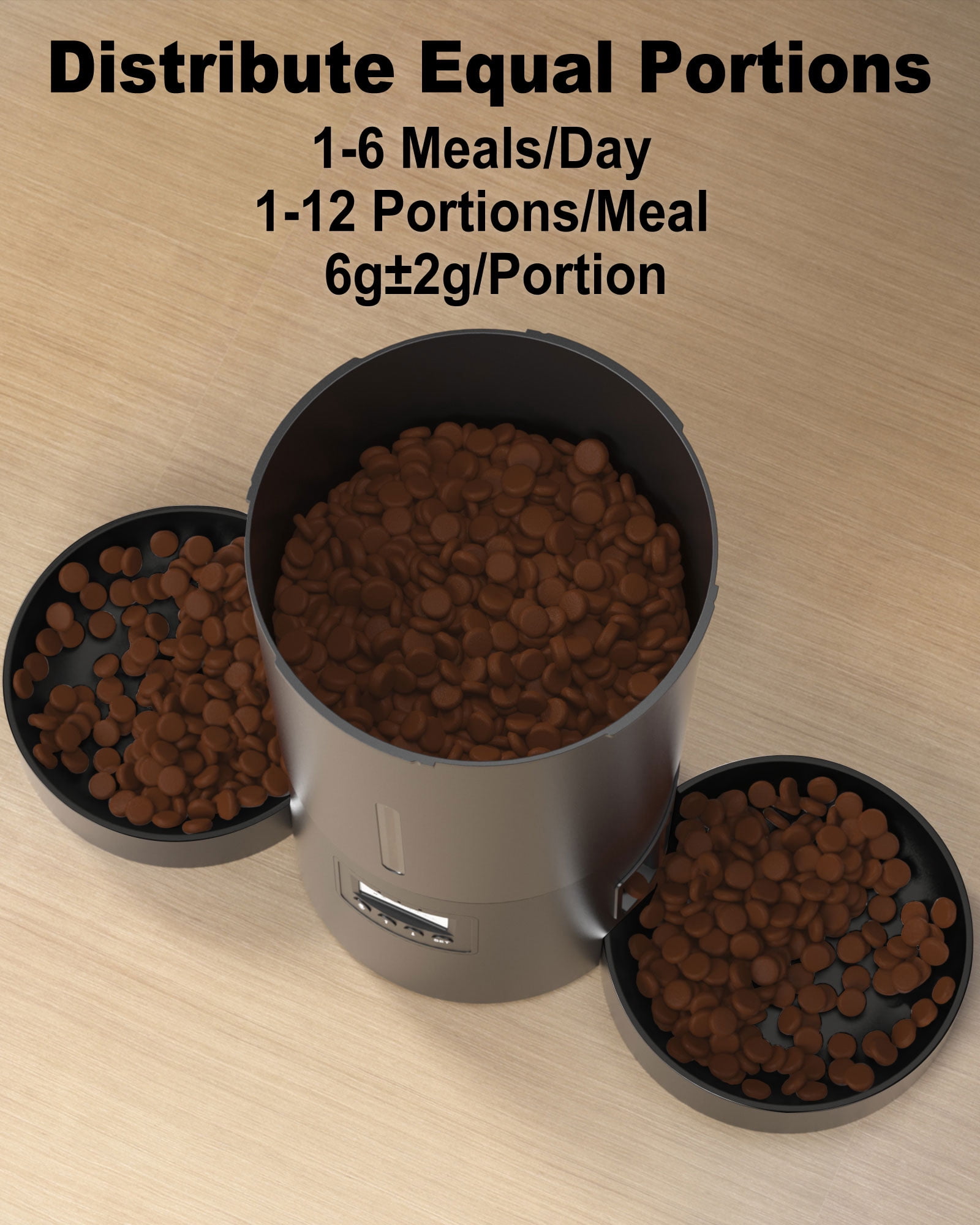 Miaosical Dual Automatic Cat Feeder 2 Cats,6 Meals/Day,12 Portions/Meal,4.2L Dual Power Double Bowls Feeder,Dry Food Auto Pet Dispenser,10S Voice Record,Flexible Schedule Timer