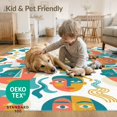 thumbnail image 4 of ODIKA 8'x10' Washable Area Rug Retro Playful Funky Asymmetrical Motif Designer Bathroom Abstract for Dining Room, Large Office, Lounge, Non-Slip Chair-Friendly Mat, 4 of 7