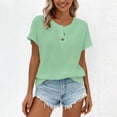 thumbnail image 2 of Wensltd Women Pullover Tops Solid Color Button Round Neck Plus Size Short Sleeve Blouses Soft Comfortable Green, 2 of 5