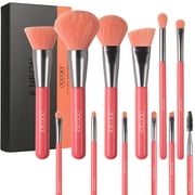 Docolor Makeup Brushes Set 10 Pcs, Premium Synthetic Kabuki Foundation Face Powder Blush, Concealers Eye Shadows Makeup, Neon Peach