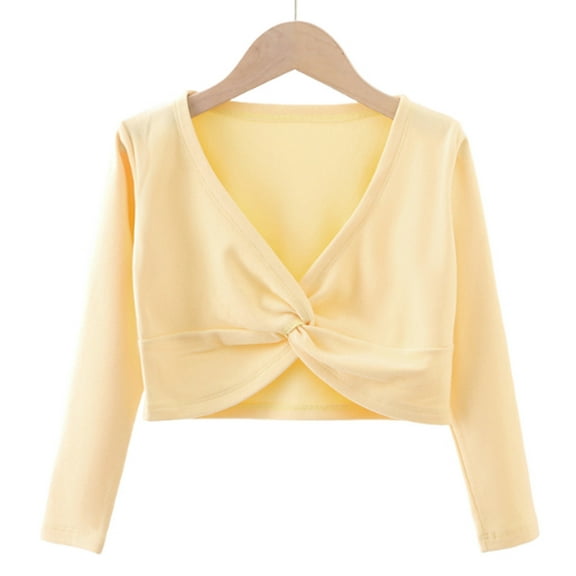 ShomPort Baby Girls Cropped Cardigan Fleece Solid Color Knot Wrap Long Sleeve Tops Comfort Sports Cover Up Clothes for 3-15 Years