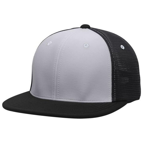 ES341.81Q.L-XL Premium M2 Performance Trucker Flexfit Cap, Silver & Black - Large & Extra Large
