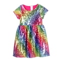 thumbnail image 1 of EnJoCho Robe à Paillettes pour Filles Manches Courtes Brillante Décontractée Ample Col Rond Été Robe Trapèze Mignonne pour Fête, 1 of 3