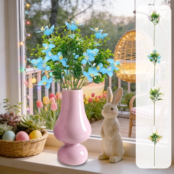 AZXY Easter Flower Decorations Artificial Easter Floral Picks with Blue Flowers and Greenery for Spring Floral Arrangements Home Vase Decor Tabletop Centerpieces (18.9in)
