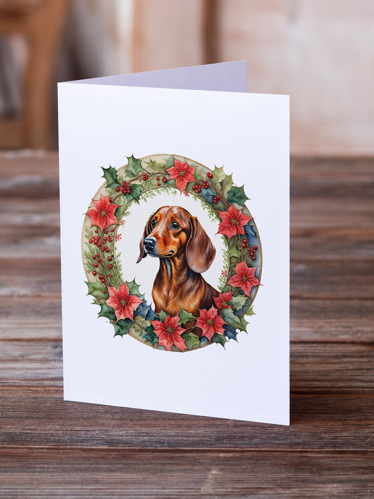 Dachshund Christmas Flowers Greeting Cards Pack of 8 7 in x 5 in