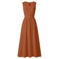 thumbnail image 4 of Miluxas Women's Summer Linen Blend Midi Dress V Neck Button Sleeveless A Line Tank Dress with Pockets Beach Vacation Casual Outfits Orange, 4 of 9