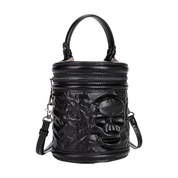 Retro Crossbody Bag for Women Cylinder Bag PU Leather Shoulder Bag Handbag Skull Head Messengers Bag Top Handle Bag