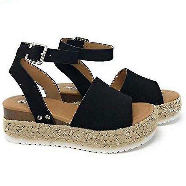 Sandalias con hebilla y correa en el tobillo con plataforma de cuña para mujer Zapatos de verano