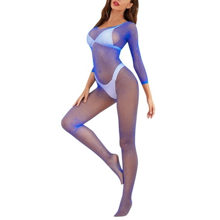 

Lingerie For Women Sexy Mesh Rhinestone Detail Bodystocking Diamonds Crystal Underwear