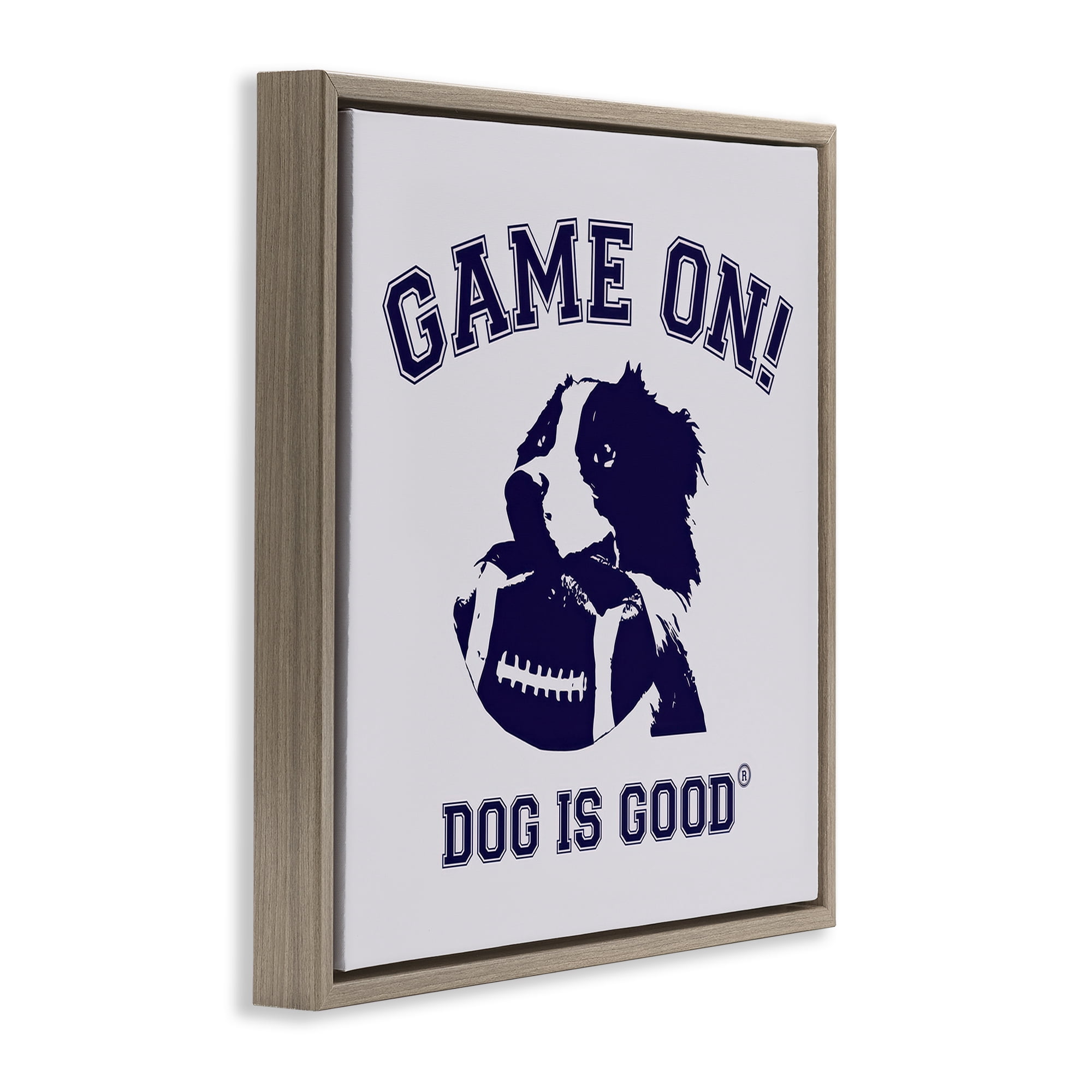 Stupell Industries Game On Dog & Football Animals Painting Brown Floater Framed Canvas Art Print Wall Art, 18 x 18