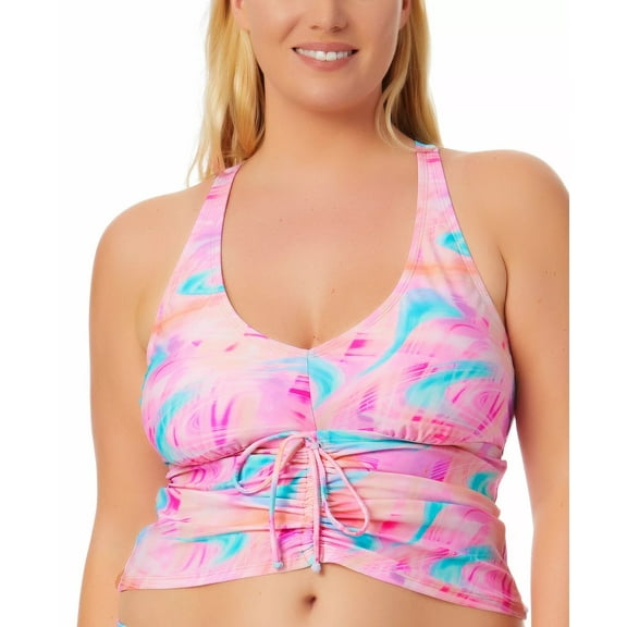 California Waves WAVE AFTER WAVE MULTI Plus Size Tie-Dye Tankini Top, US 12/14
