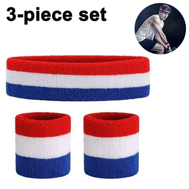 Fitness Tricolor Sports Headband Wristband Combination - Rojo Blanco Azul Ormromra WMZL-1226-8