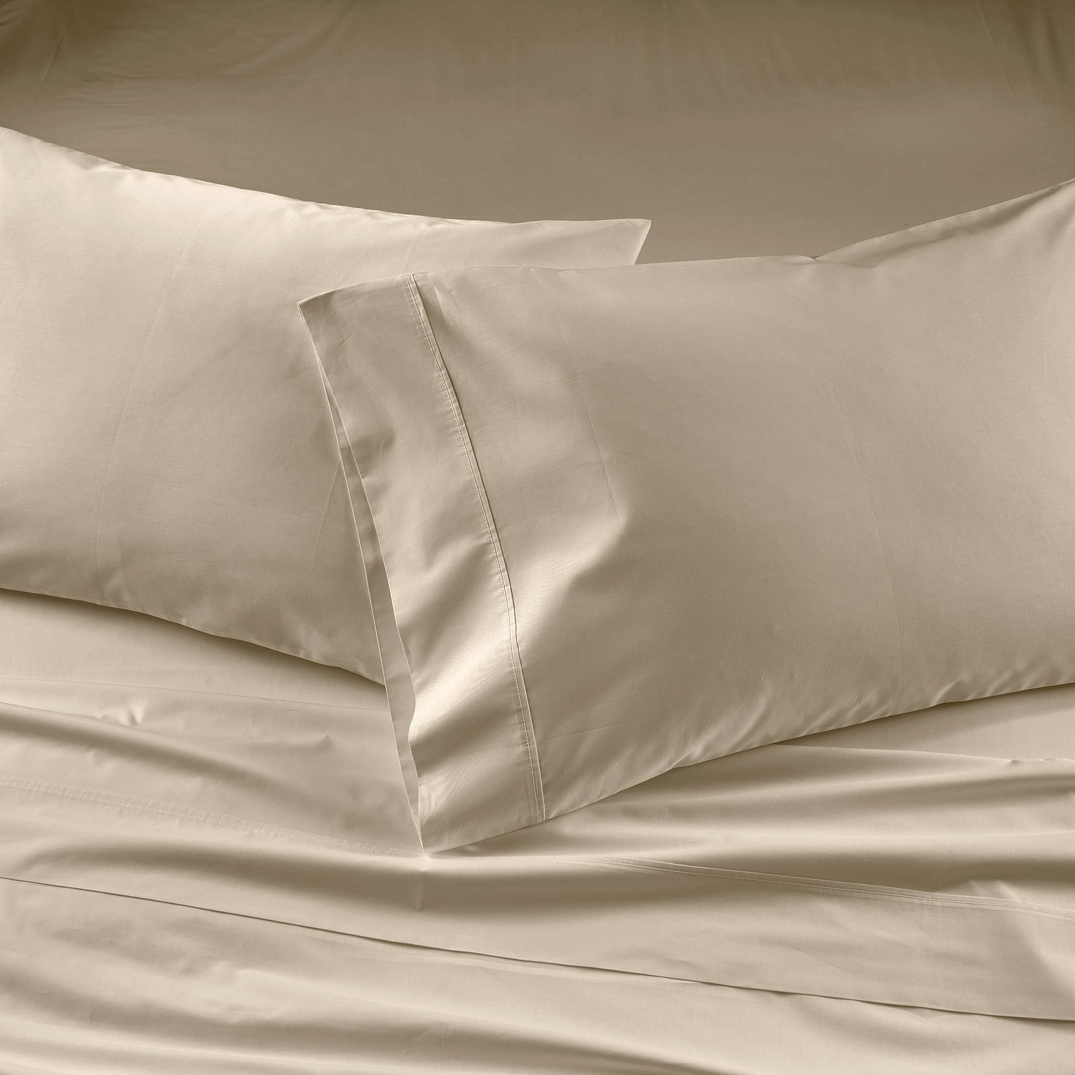 Better Homes & Gardens 300 Thread Count 3-Piece Cotton Percale Almond Biscuit Bed Sheet Set, Twin