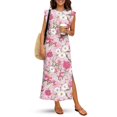 thumbnail image 3 of KUIFORTI Pink Flowers Couple Matching Outfits Spring Lightweight His and Hers Matching Outfits Vacation Womens Summer Dresses Round Neck with Pockets Quick-dry, 3 of 7