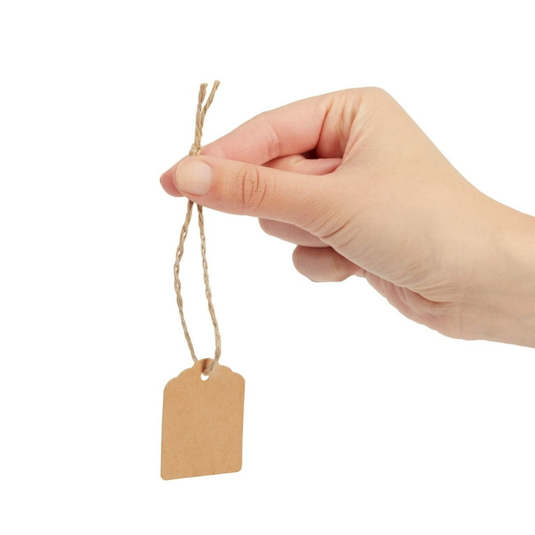 100 Blank Mini Tiny Kraft Hang Tags (1/2x1) & 100 Cut Strings for Crafts  & Gifts. Personalize & Price Your Merchandise.