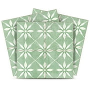 Mi Alma Floral Green White Tile Stickers - Removable Vinyl 4x4, 24 pcs