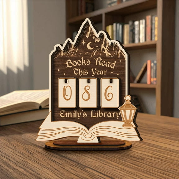 Personalized Books Read Tracker, Mountain Book Counter, Books Read This Year Display, Book Lover Gift, Librarian Desk Decor, Reading Tracker Stand