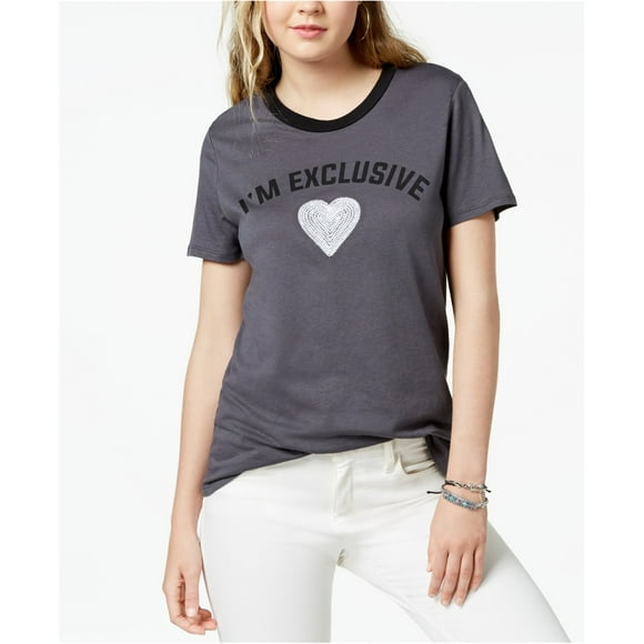 Carbon Copy Womens I'm Exclusive Embellished T-Shirt, Grey, Medium