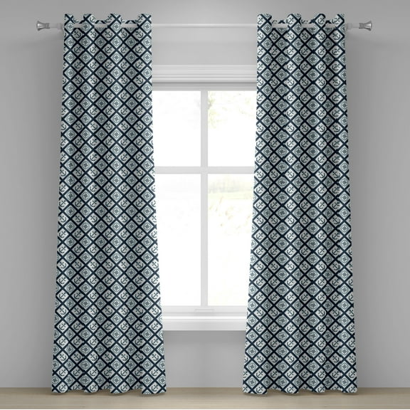 Ambesonne Nautical Grommet Curtain, Anchor Windrose, 50" x 84", Indigo White