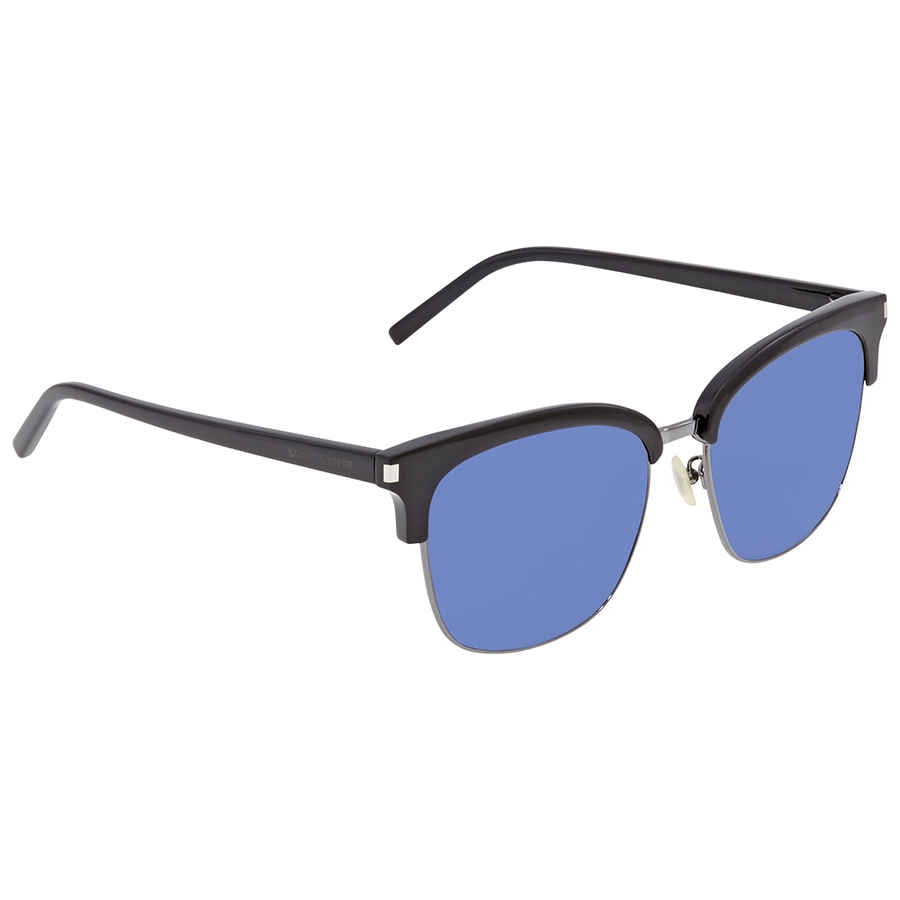 Saint Laurent Blue Mirrored Square Unisex Sunglasses SL
